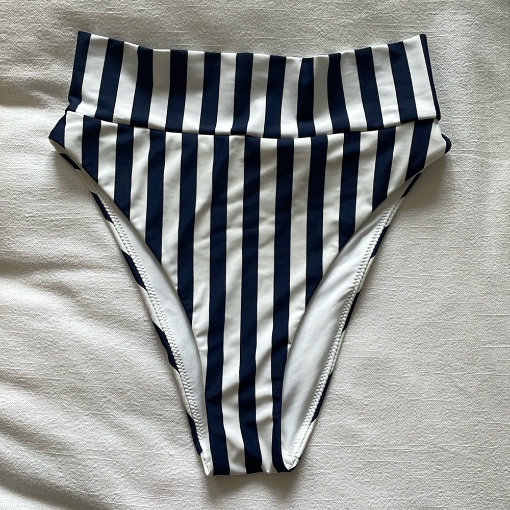 Aerie high cut cheeky bikini bottom - size S - navy and blue